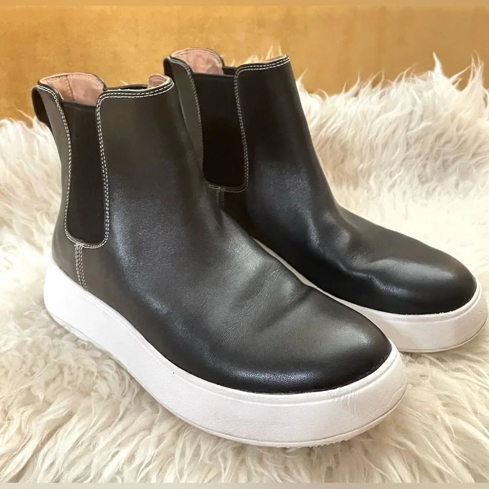 FITFLOP F-Mode Flatform Boots Black Leather 8.5
